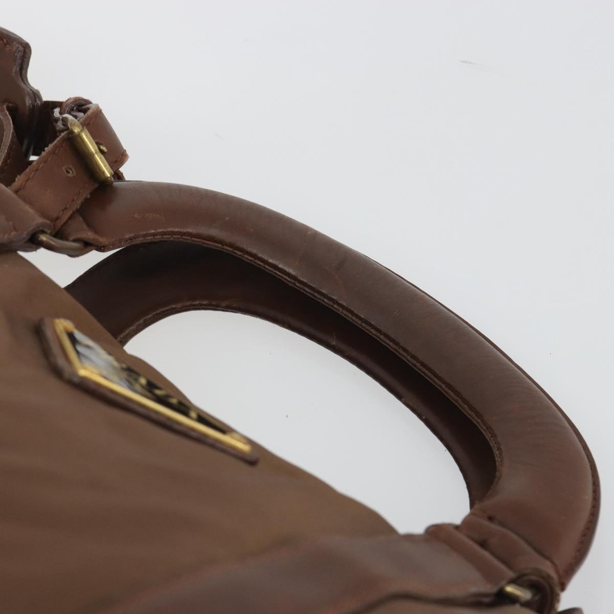 PRADA Hand Bag Nylon Brown Gold Auth 194238