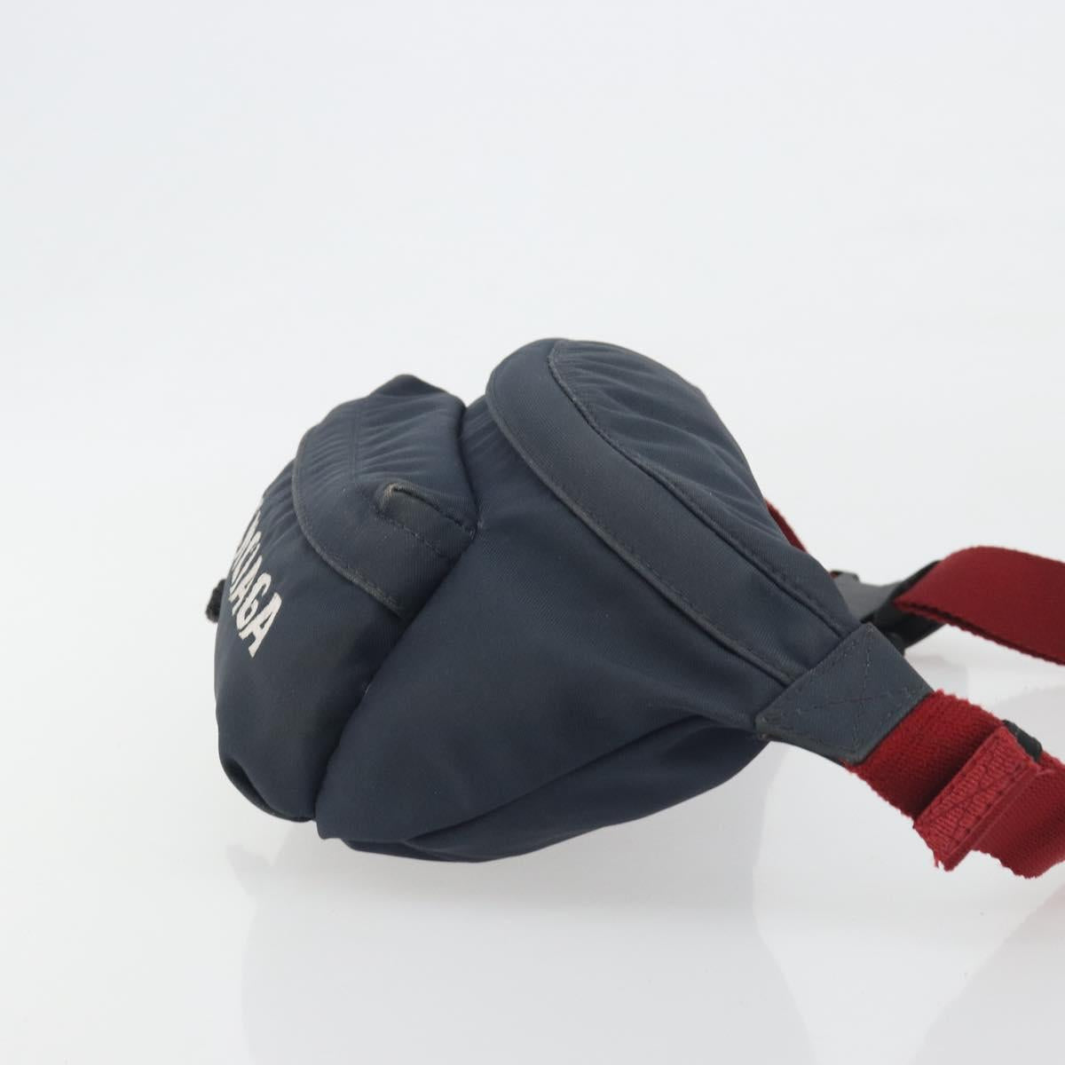 BALENCIAGA Body Bag Canvas Navy Silver Auth 194239
