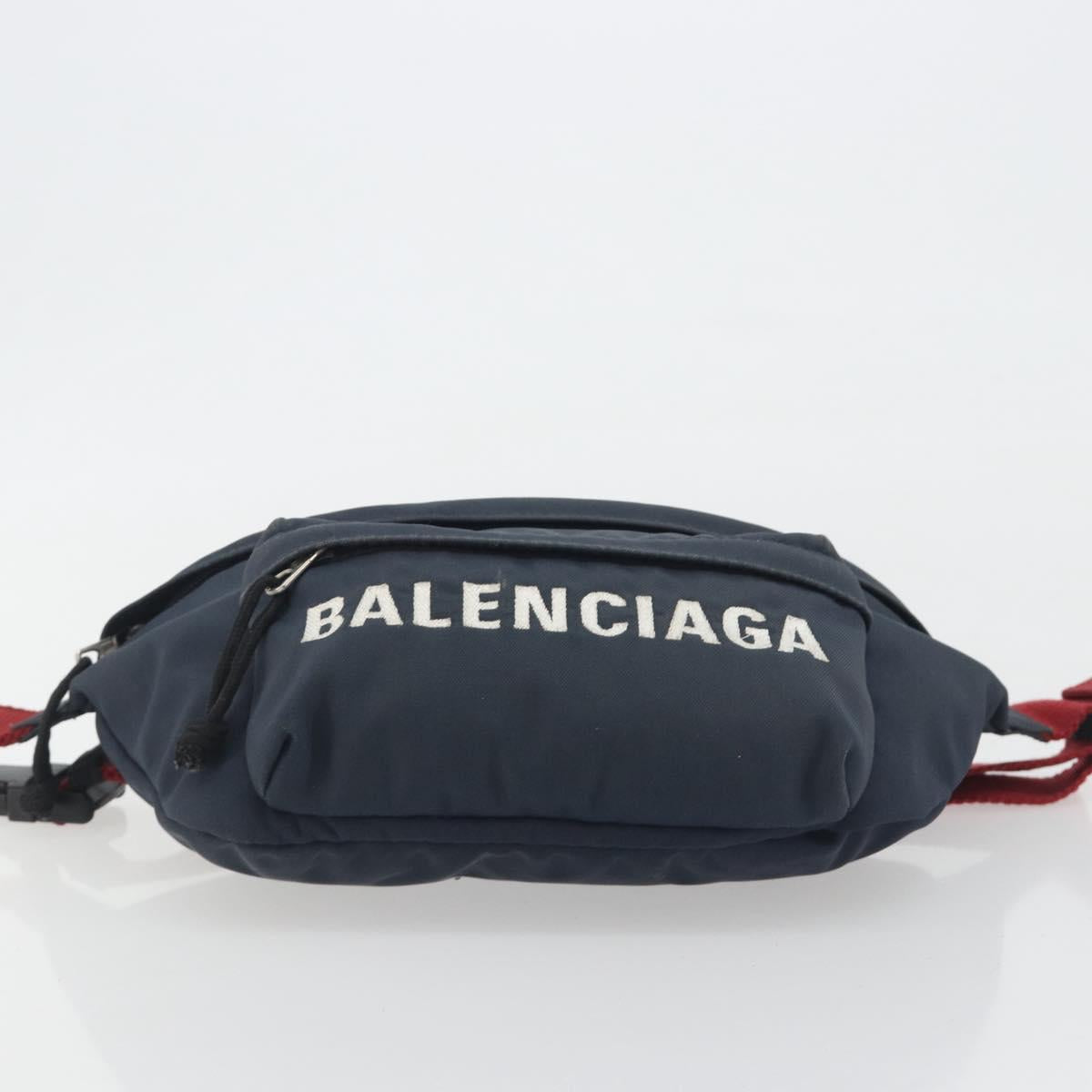 BALENCIAGA Body Bag Canvas Navy Silver Auth 194239