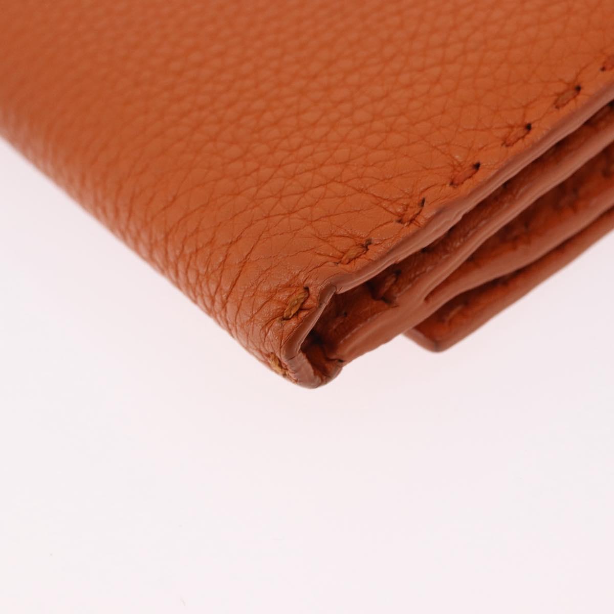 FENDI Celeria Wallet Leather Orange Silver Auth 194243A