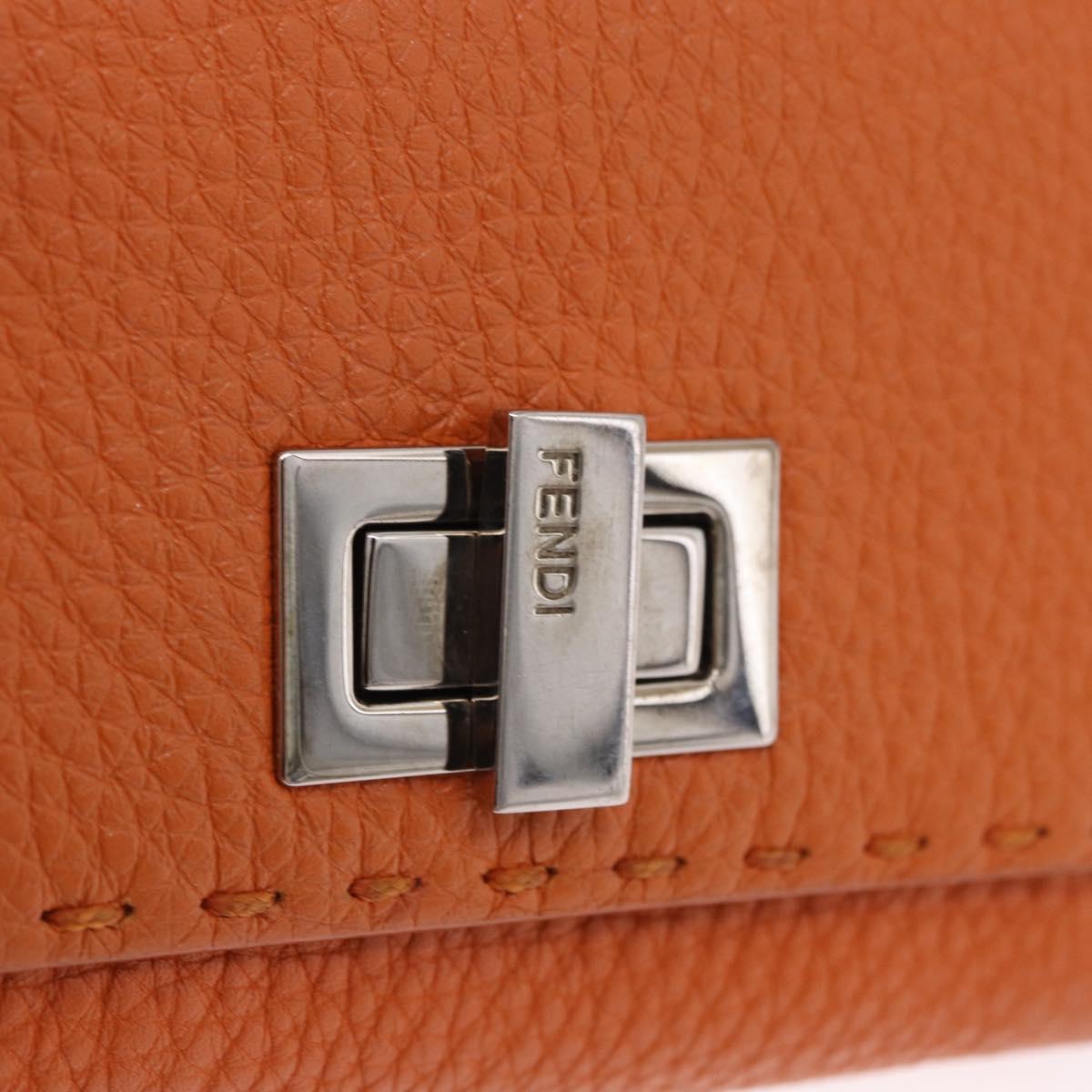FENDI Celeria Wallet Leather Orange Silver Auth 194243A