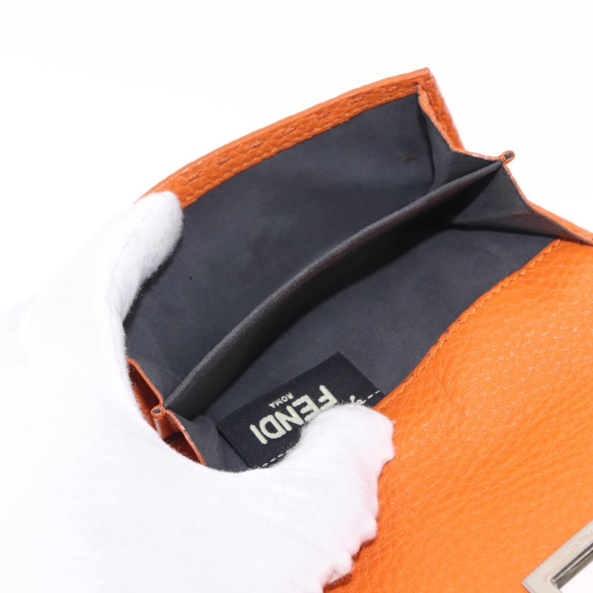 FENDI Celeria Wallet Leather Orange Silver Auth 194243A