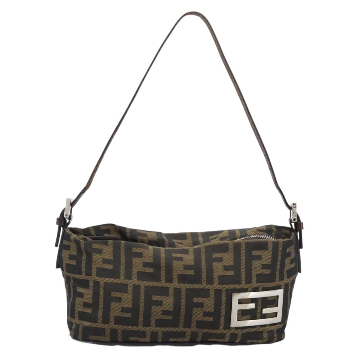 FENDI Zucca Canvas Hand Bag Brown Black Auth 194247