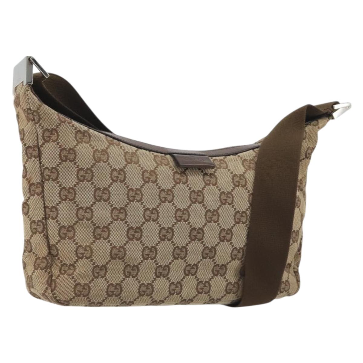 GUCCI GG Canvas Shoulder Bag Beige Silver 35098 Auth 194248