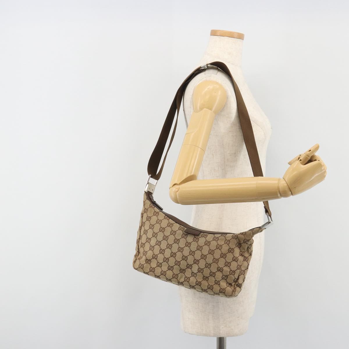 GUCCI GG Canvas Shoulder Bag Beige Silver 35098 Auth 194248