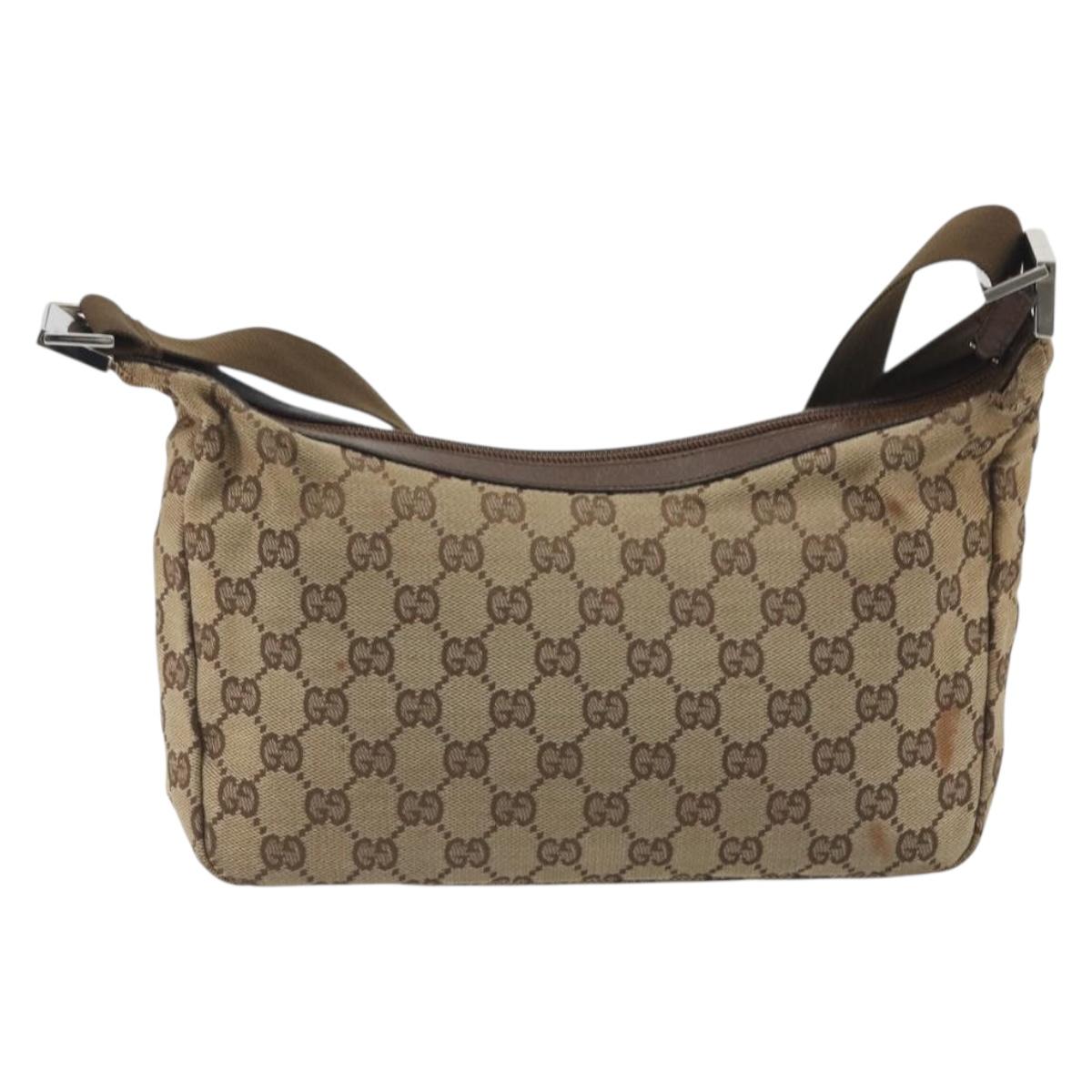 GUCCI GG Canvas Shoulder Bag Beige Silver 35098 Auth 194248
