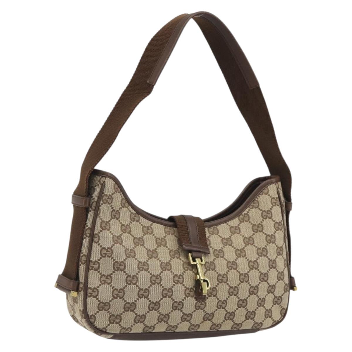 GUCCI GG Canvas Shoulder Bag Beige Gold 92736 Auth 194249V