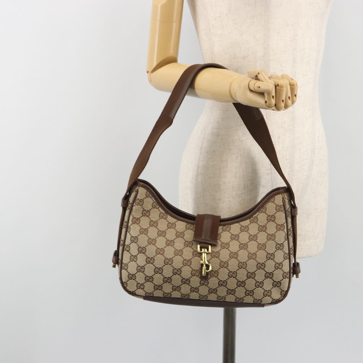 GUCCI GG Canvas Shoulder Bag Beige Gold 92736 Auth 194249V