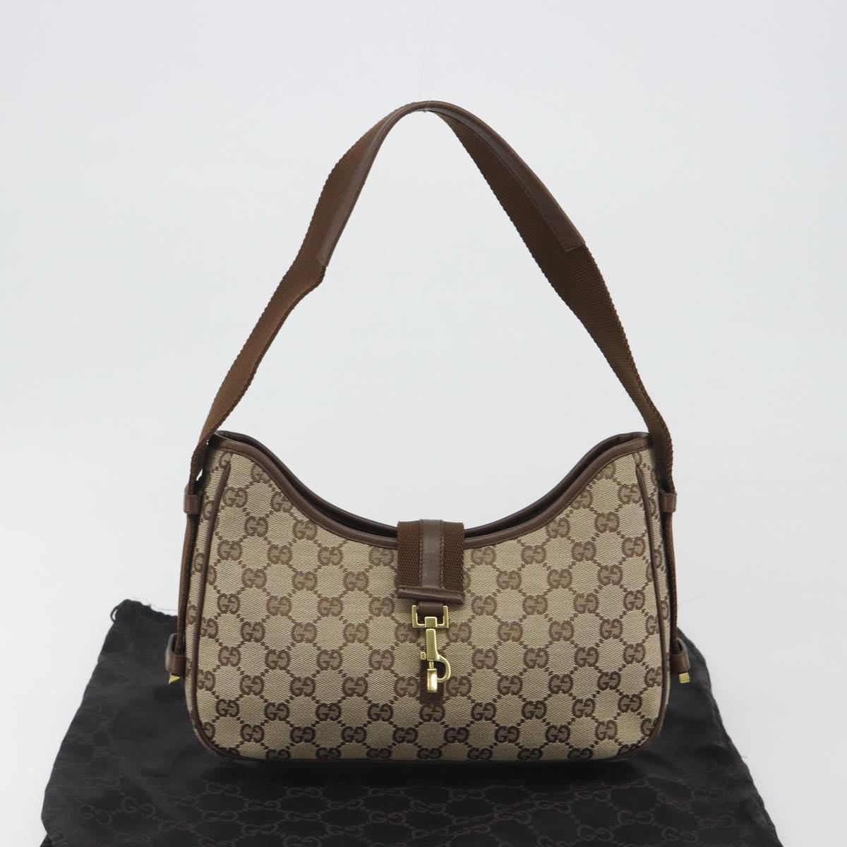 GUCCI GG Canvas Shoulder Bag Beige Gold 92736 Auth 194249V