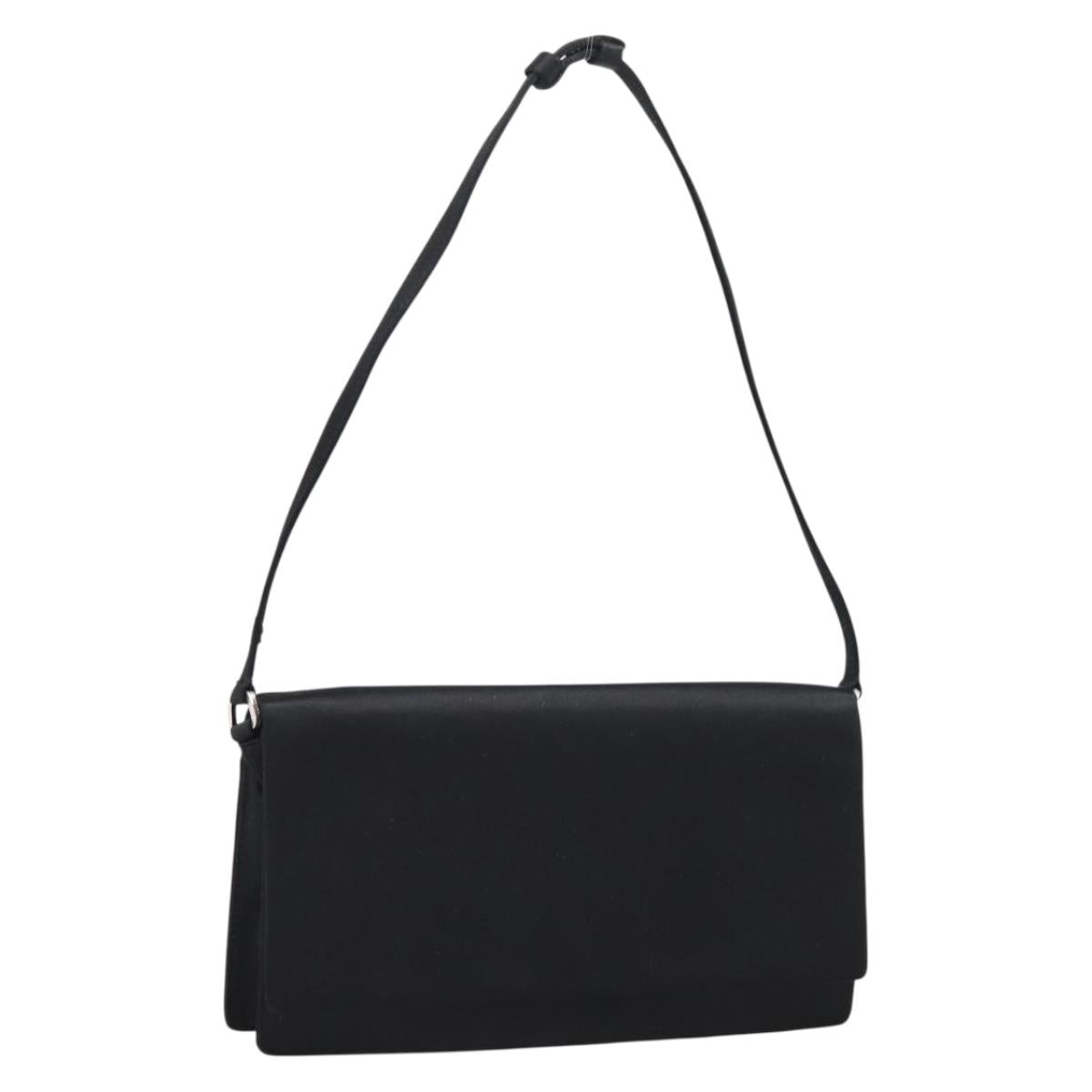 PRADA Hand Bag Satin Black Silver Auth 194255A
