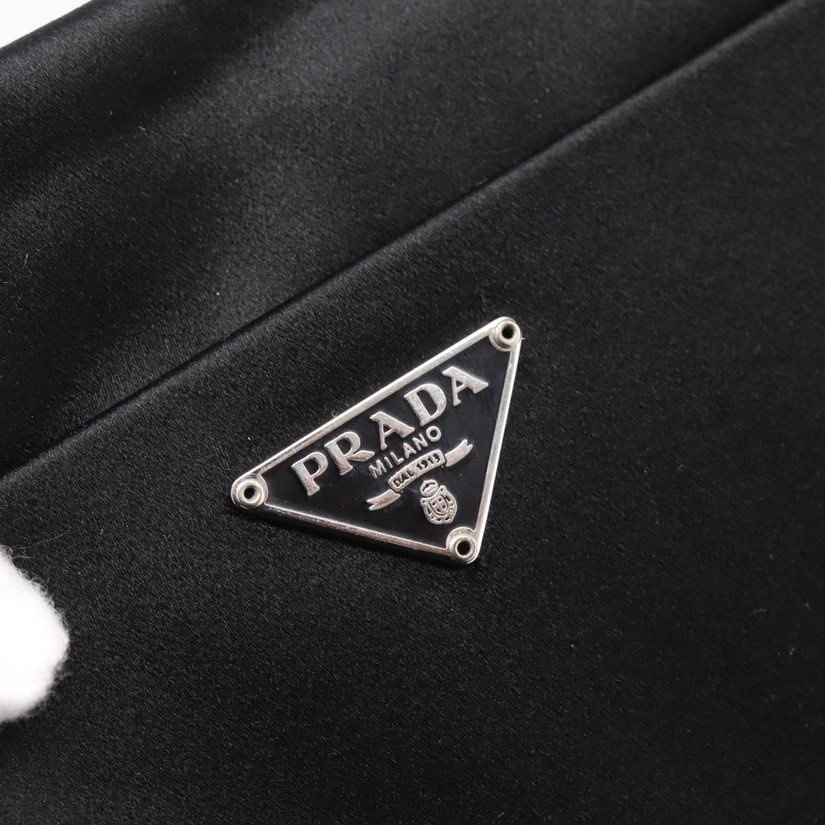 PRADA Hand Bag Satin Black Silver Auth 194255A