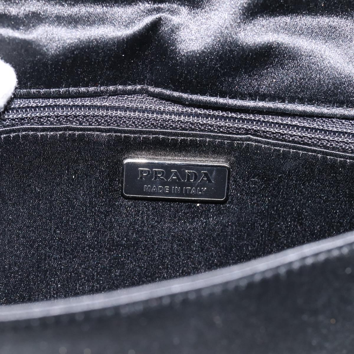 PRADA Hand Bag Satin Black Silver Auth 194255A
