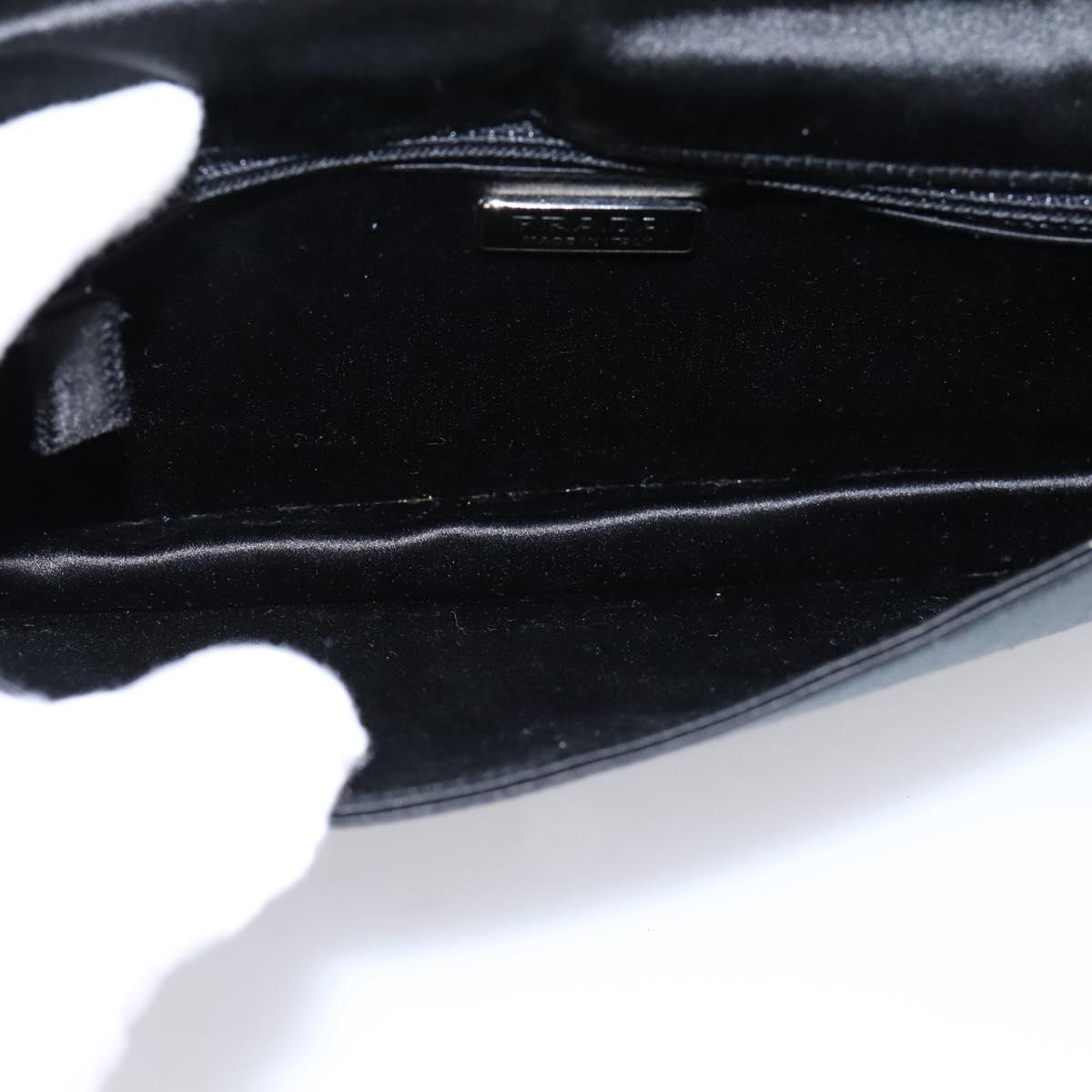 PRADA Hand Bag Satin Black Silver Auth 194255A