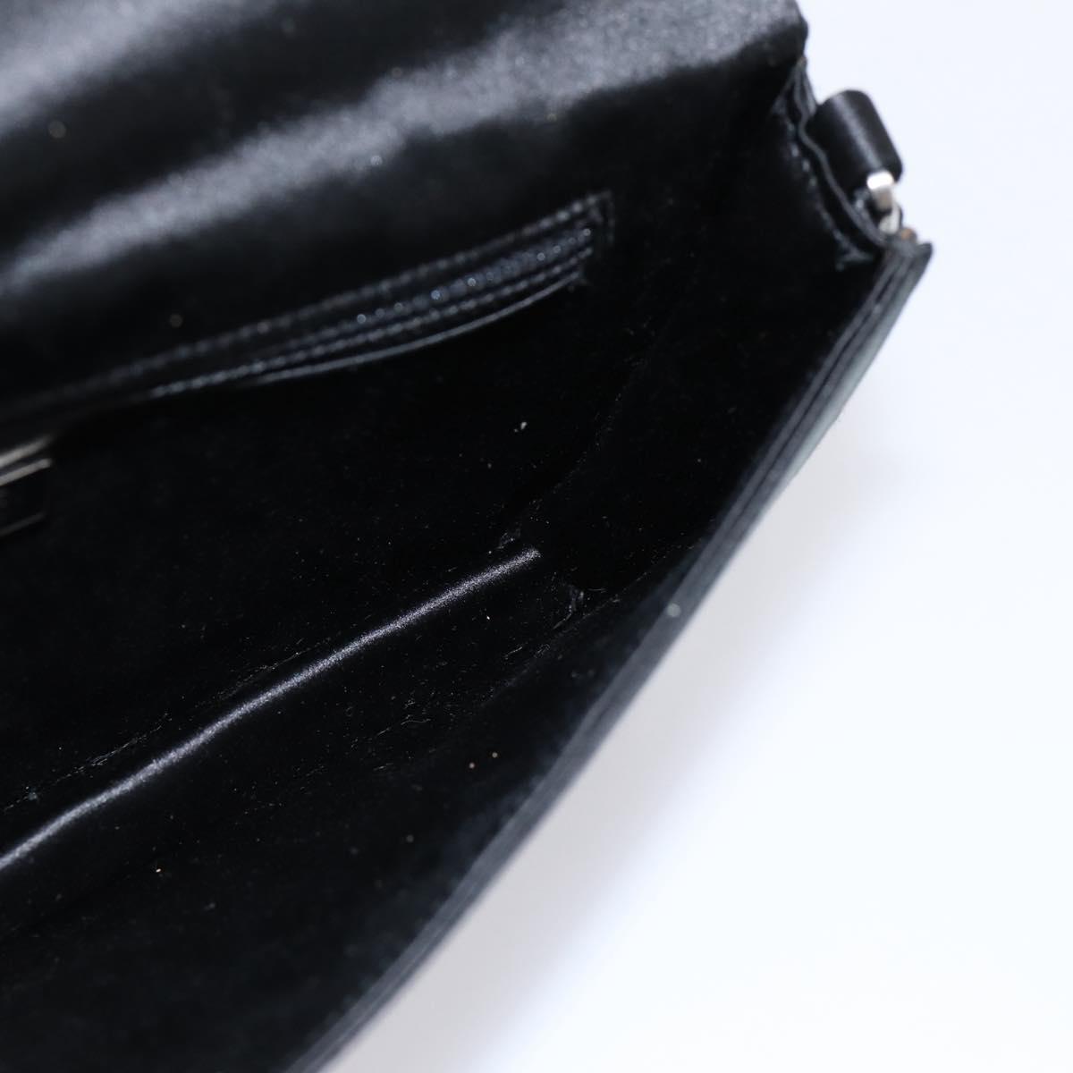 PRADA Hand Bag Satin Black Silver Auth 194255A