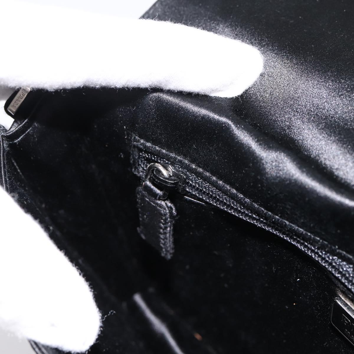 PRADA Hand Bag Satin Black Silver Auth 194255A