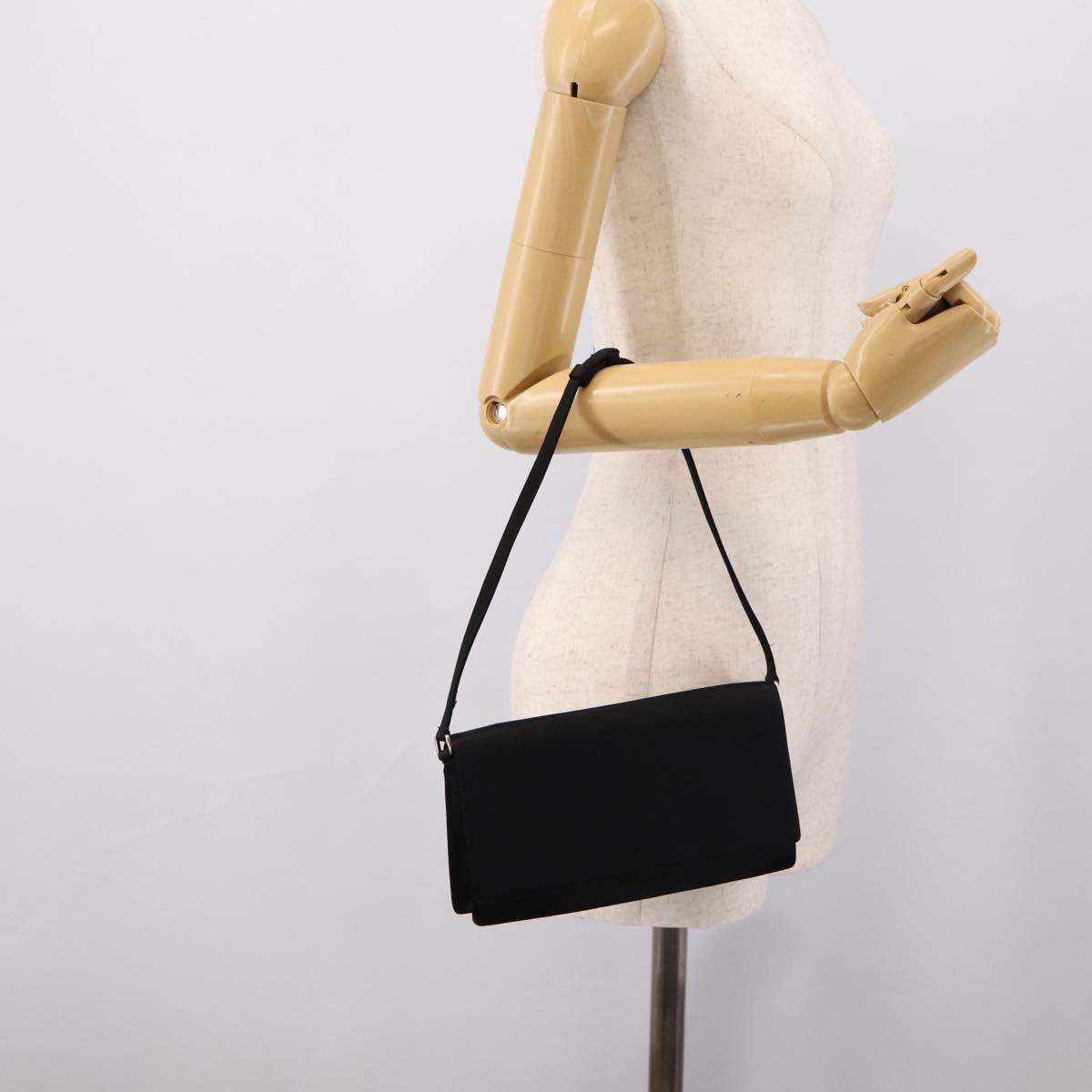 PRADA Hand Bag Satin Black Silver Auth 194255A