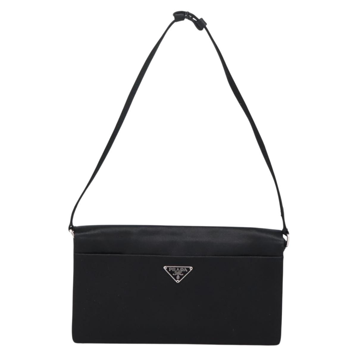 PRADA Hand Bag Satin Black Silver Auth 194255A