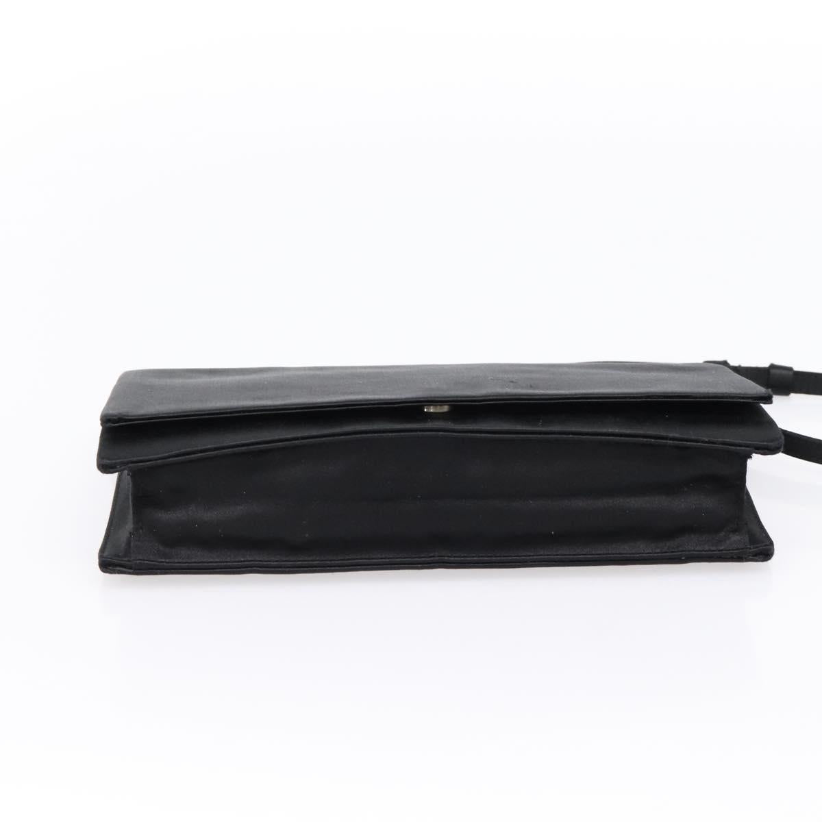 PRADA Hand Bag Satin Black Silver Auth 194255A