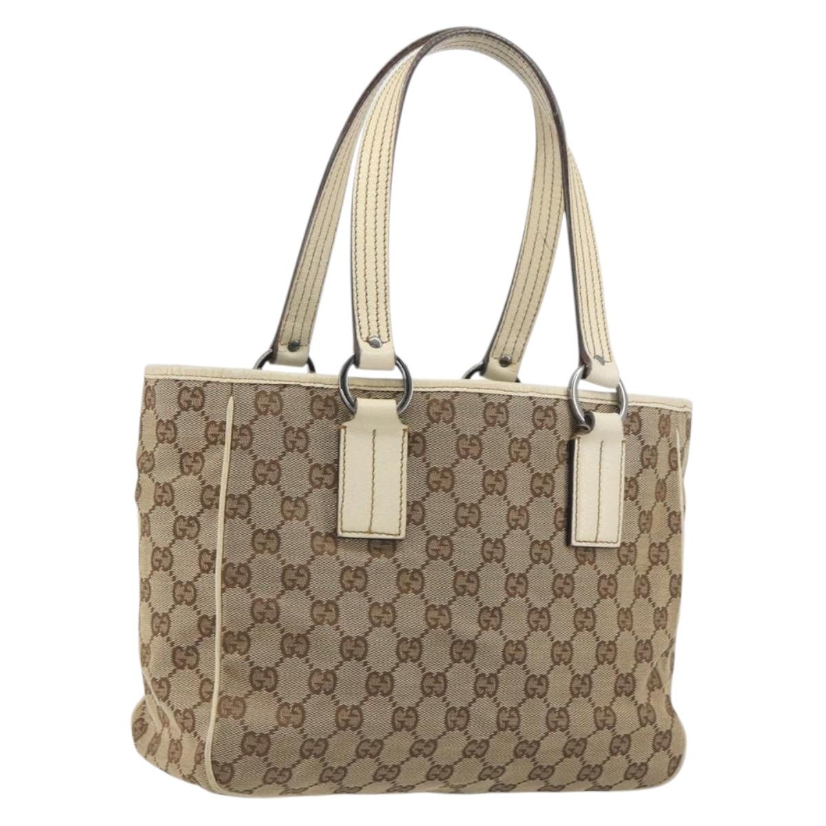 GUCCI GG Canvas Hand Bag Beige Silver 113019 Auth 194256