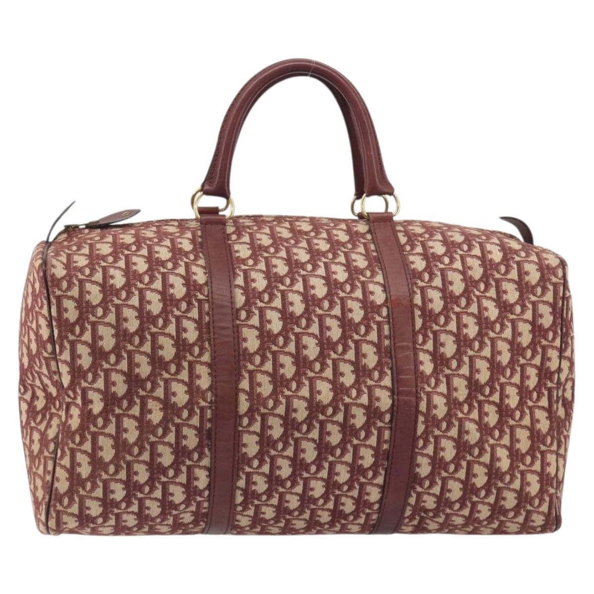 Christian Dior Trotter Canvas Boston Bag Red Gold Auth 194262