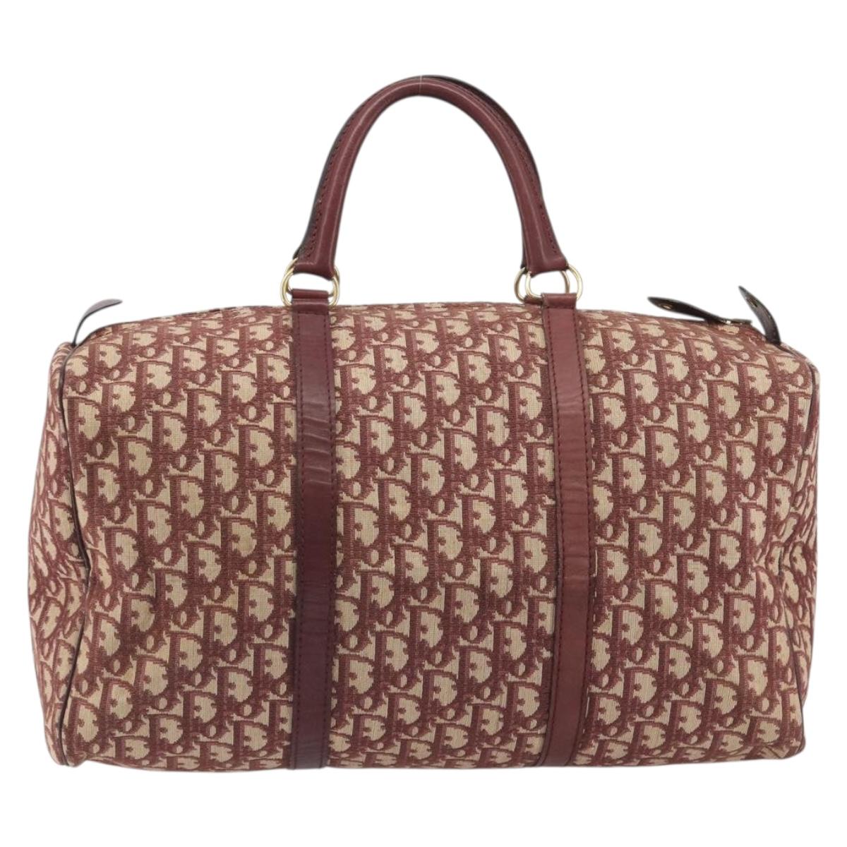 Christian Dior Trotter Canvas Boston Bag Red Gold Auth 194262