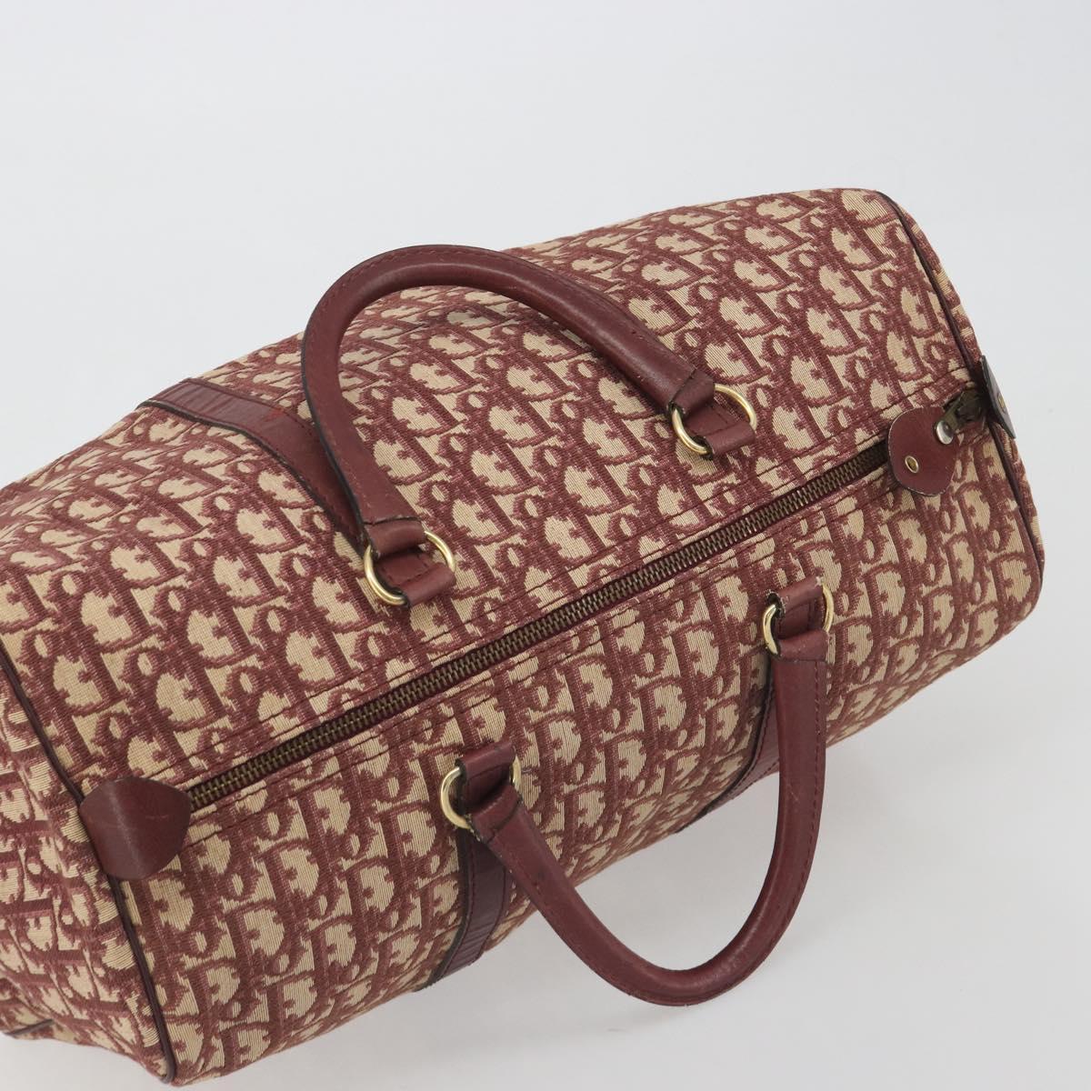 Christian Dior Trotter Canvas Boston Bag Red Gold Auth 194262