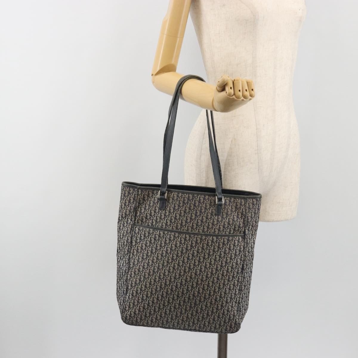 Christian Dior Trotter Canvas Tote Bag Navy Silver Auth 194263