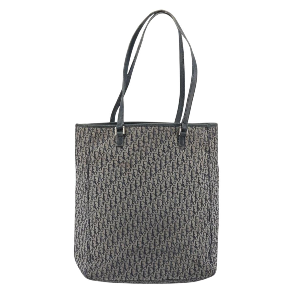 Christian Dior Trotter Canvas Tote Bag Navy Silver Auth 194263