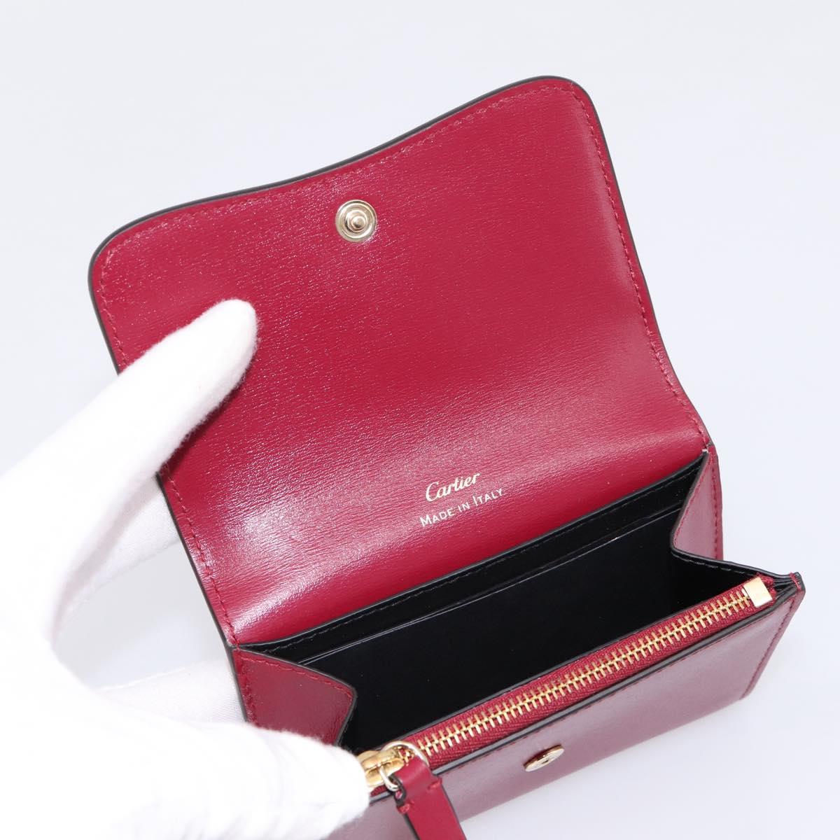 CARTIER PANTHERE Coin Purse Leather Bordeaux Gold Tone Auth 194267M