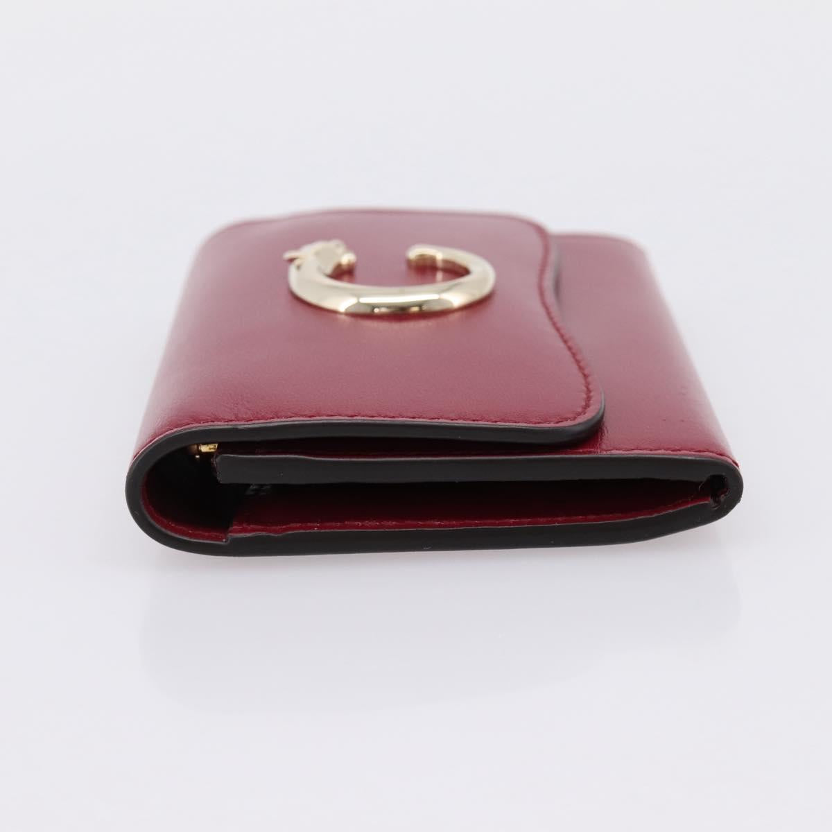 CARTIER PANTHERE Coin Purse Leather Bordeaux Gold Tone Auth 194267M