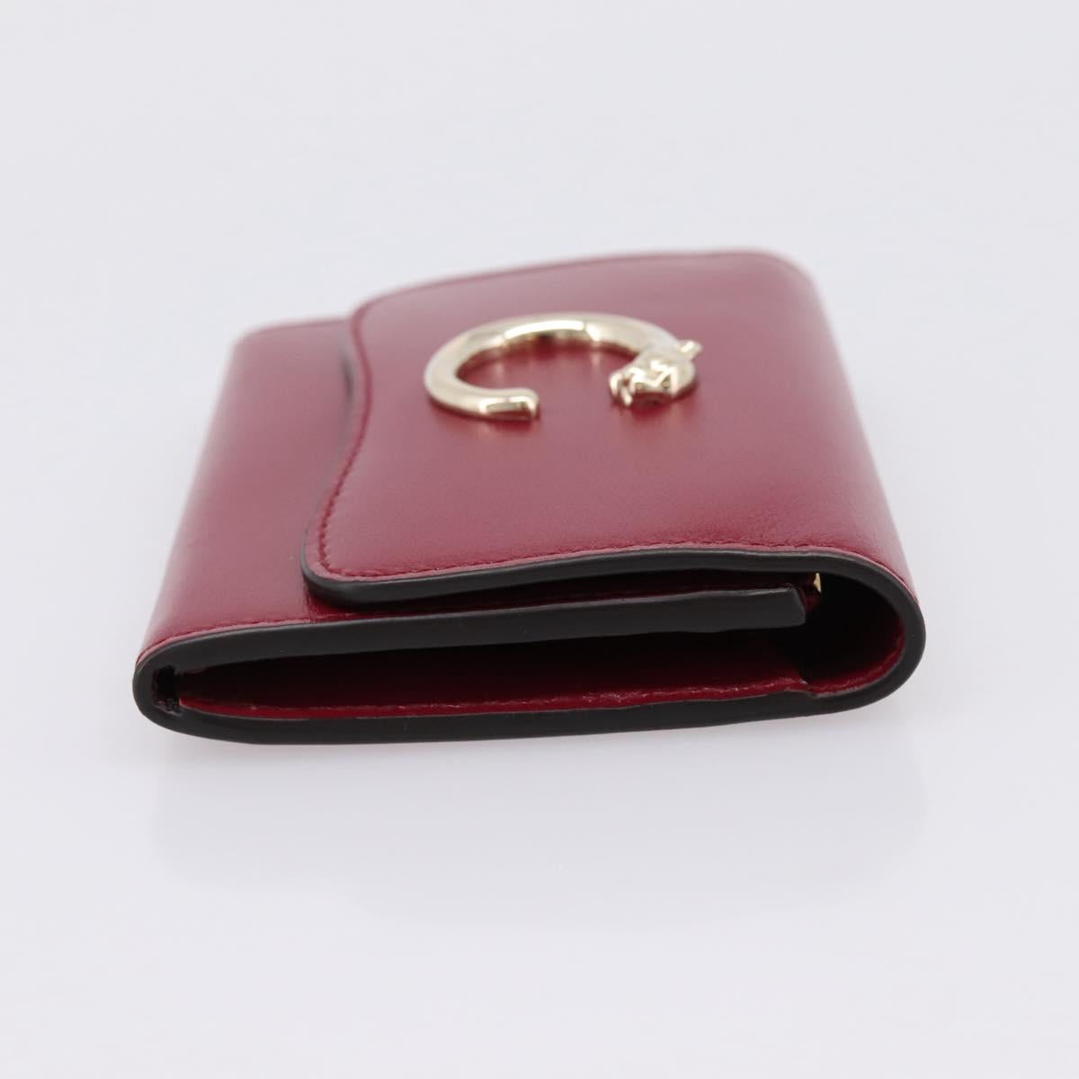 CARTIER PANTHERE Coin Purse Leather Bordeaux Gold Tone Auth 194267M