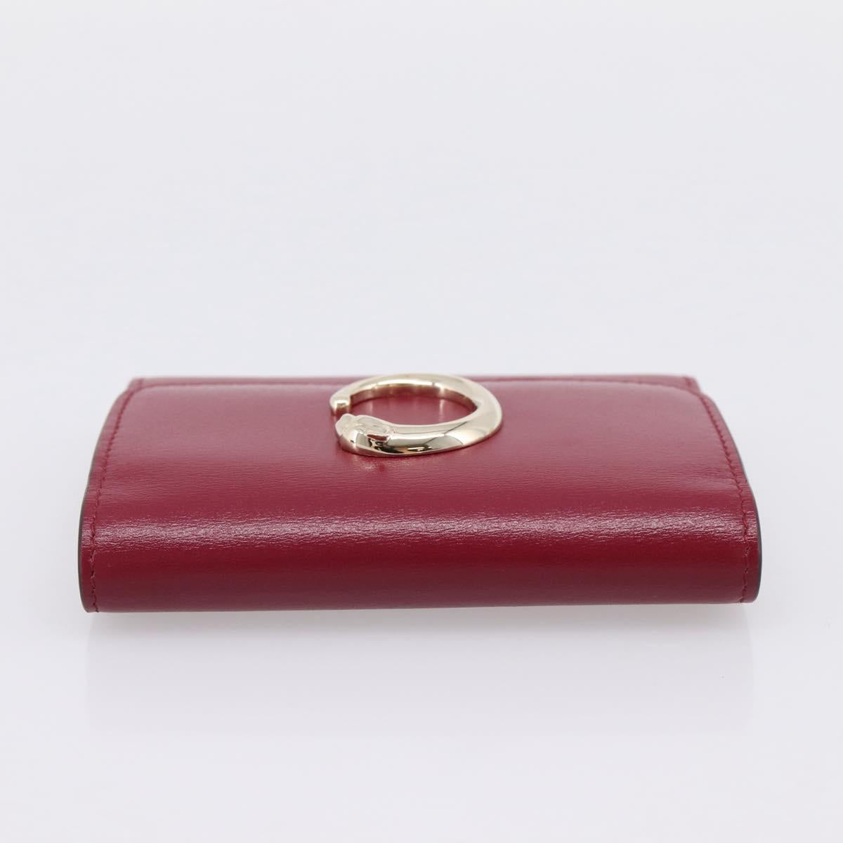 CARTIER PANTHERE Coin Purse Leather Bordeaux Gold Tone Auth 194267M