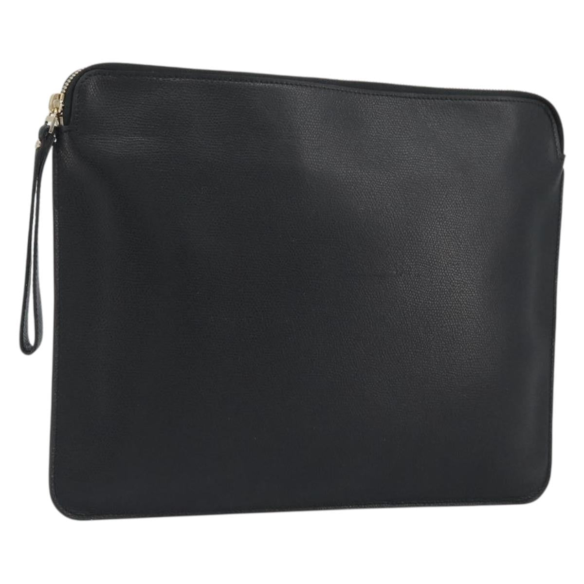 Valextra Clutch Bag Leather Black Gold Auth 194271A