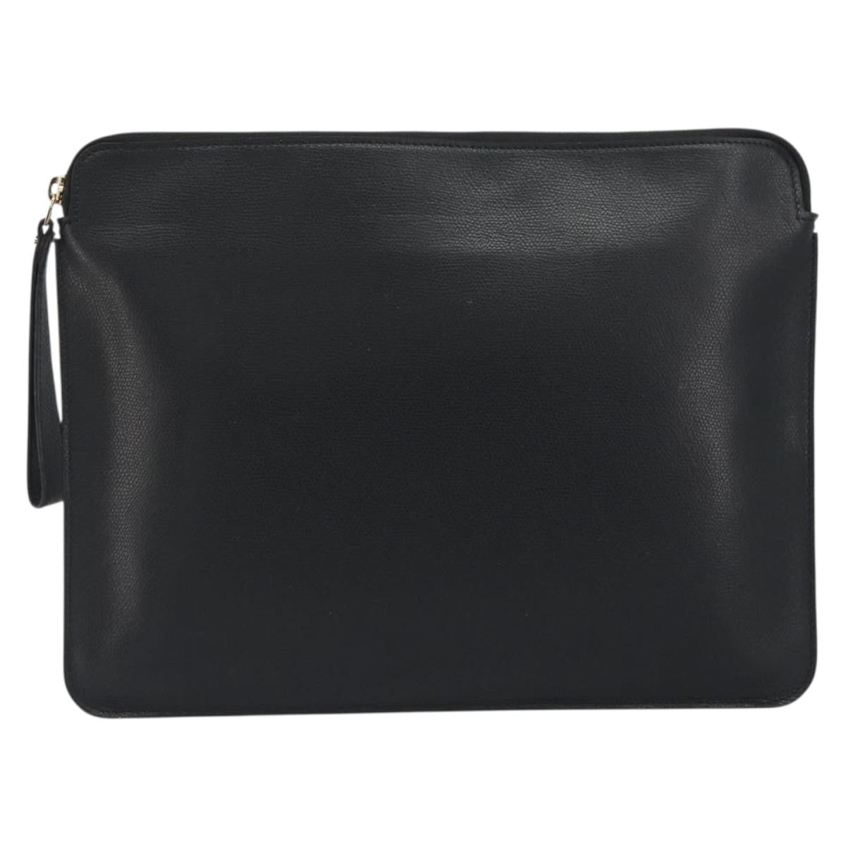 Valextra Clutch Bag Leather Black Gold Auth 194271A