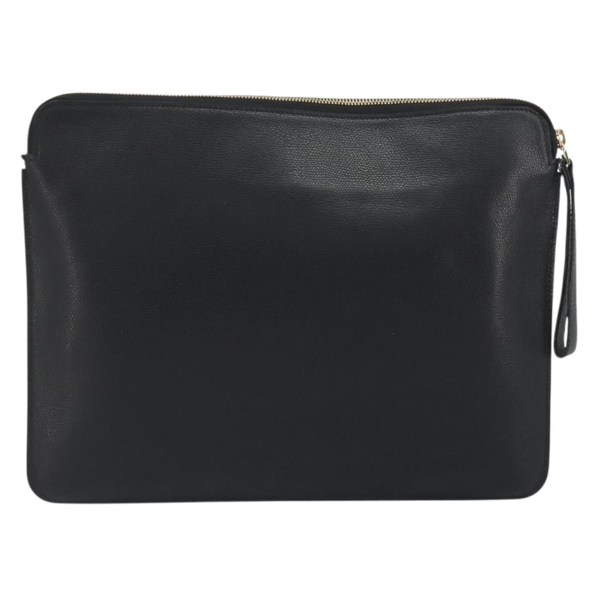 Valextra Clutch Bag Leather Black Gold Auth 194271A