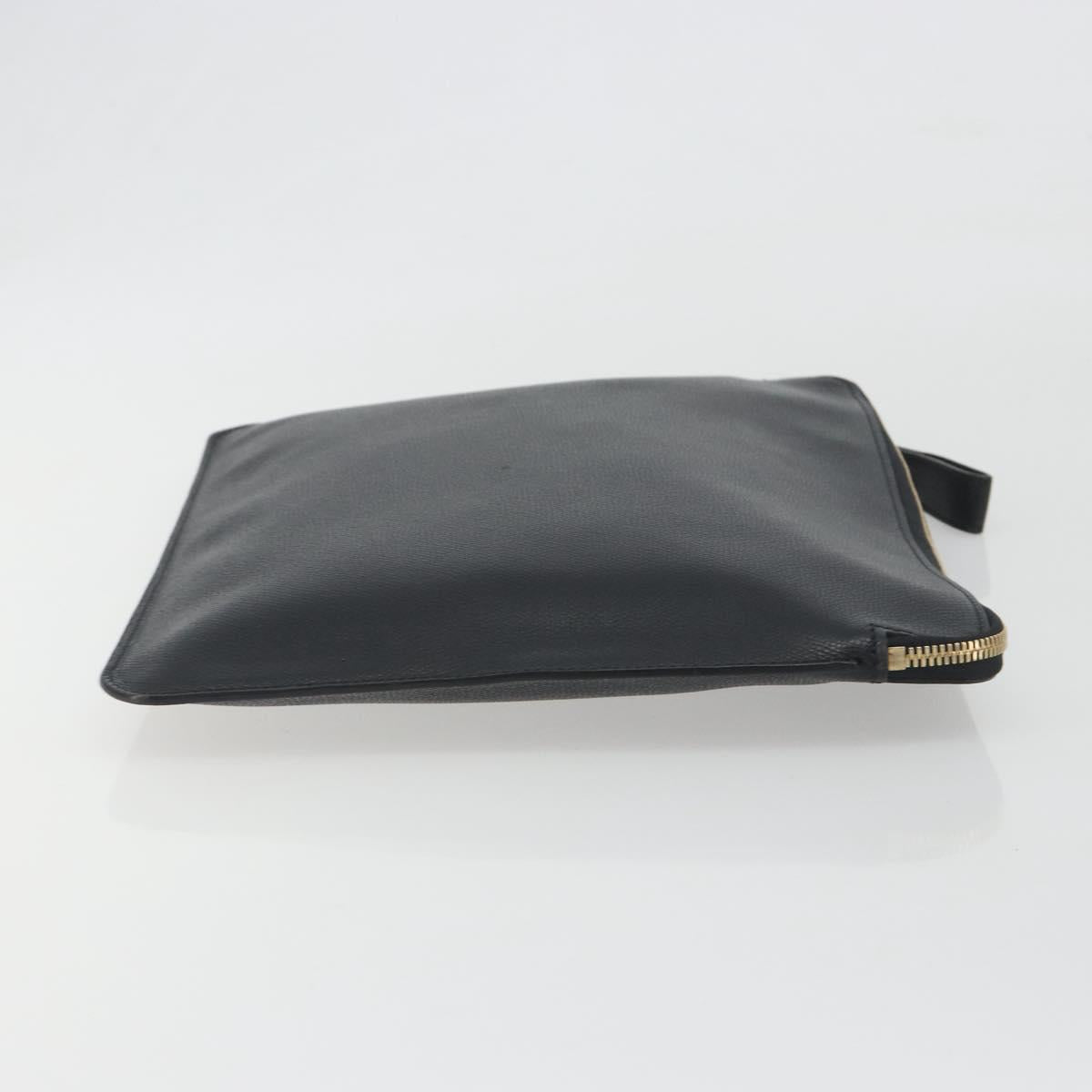 Valextra Clutch Bag Leather Black Gold Auth 194271A