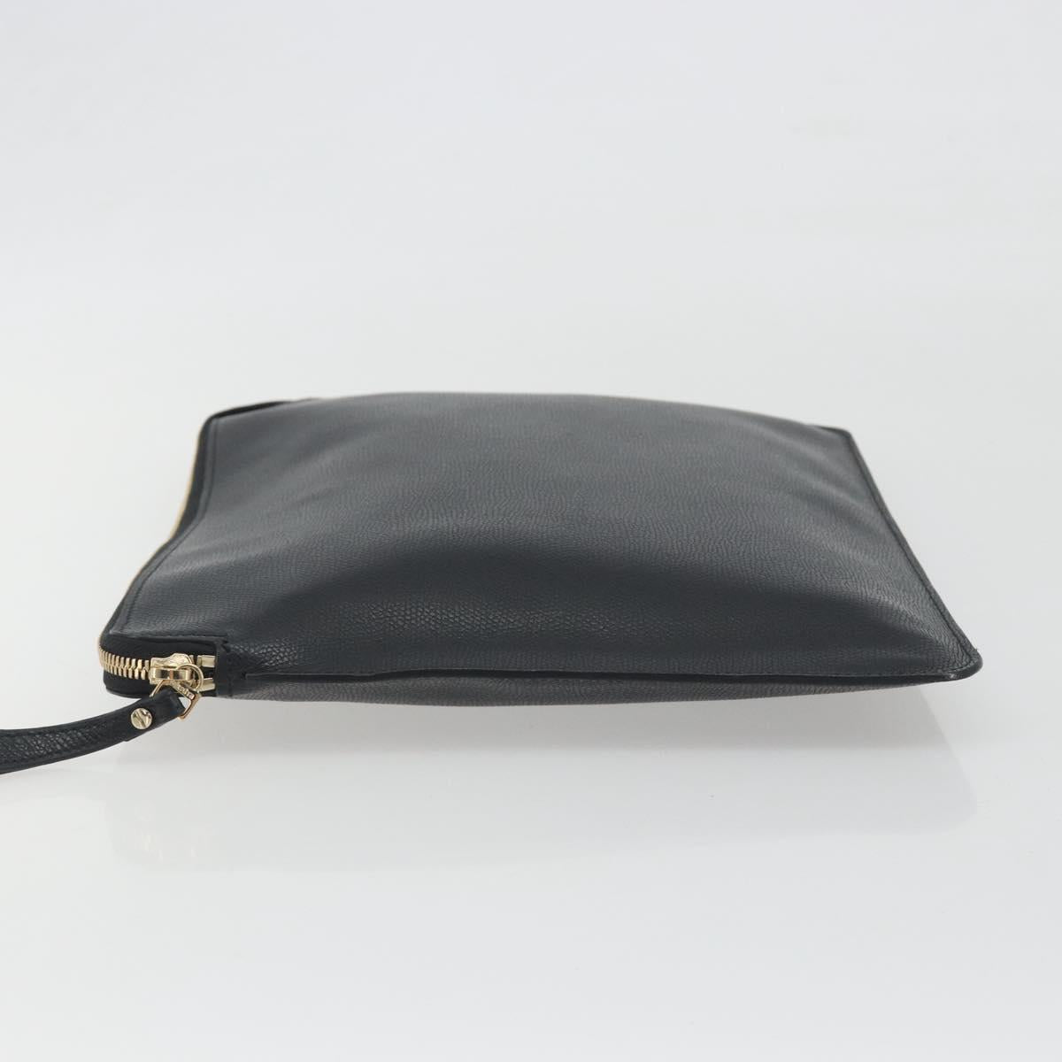 Valextra Clutch Bag Leather Black Gold Auth 194271A
