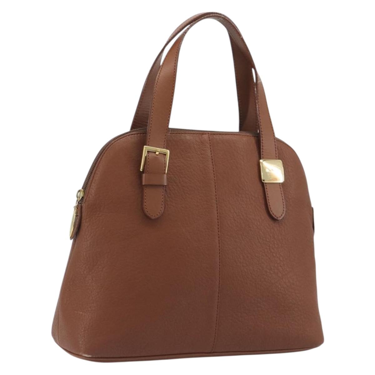 Burberrys Hand Bag Leather Brown Gold Auth 194278