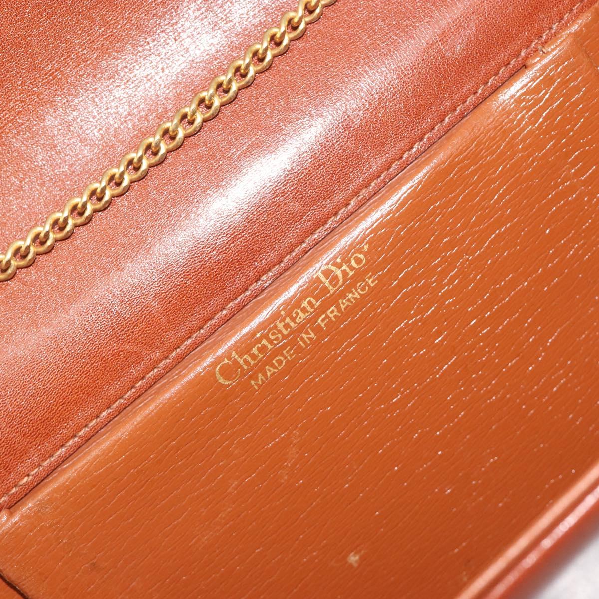 Christian Dior Chain Shoulder Bag Leather Brown Gold Auth 194279