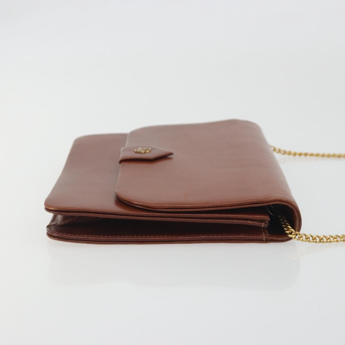 Christian Dior Chain Shoulder Bag Leather Brown Gold Auth 194279