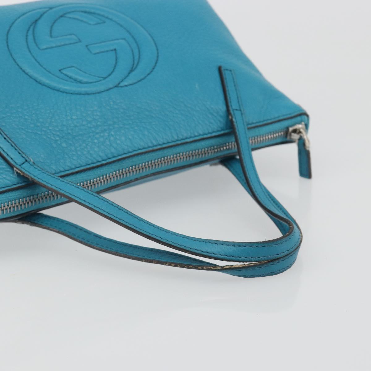 GUCCI Soho Hand Bag Leather Blue Silver 340618 Auth 194286A