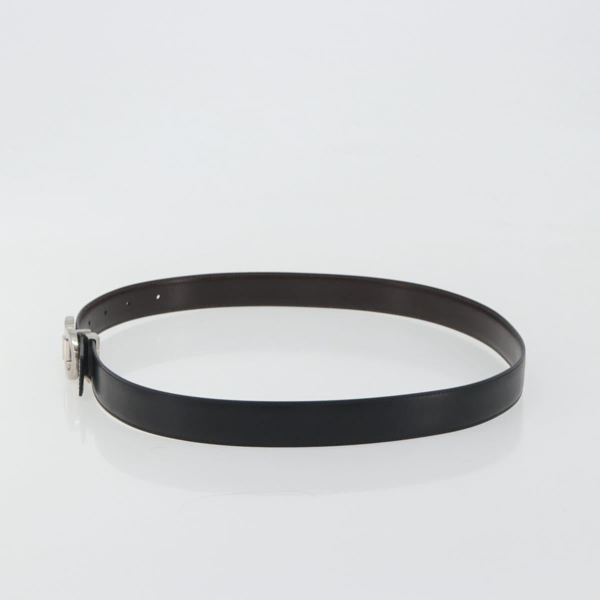 Salvatore Ferragamo Gancini Belt Leather 43.3"" Black Silver Auth 194287A