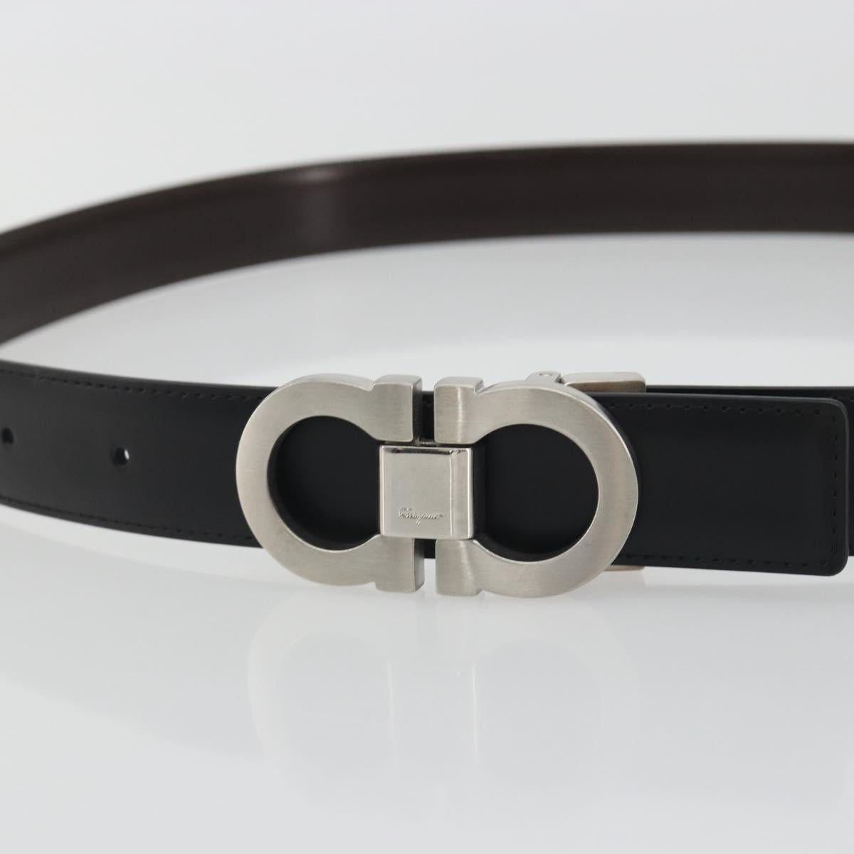 Salvatore Ferragamo Gancini Belt Leather 43.3"" Black Silver Auth 194287A