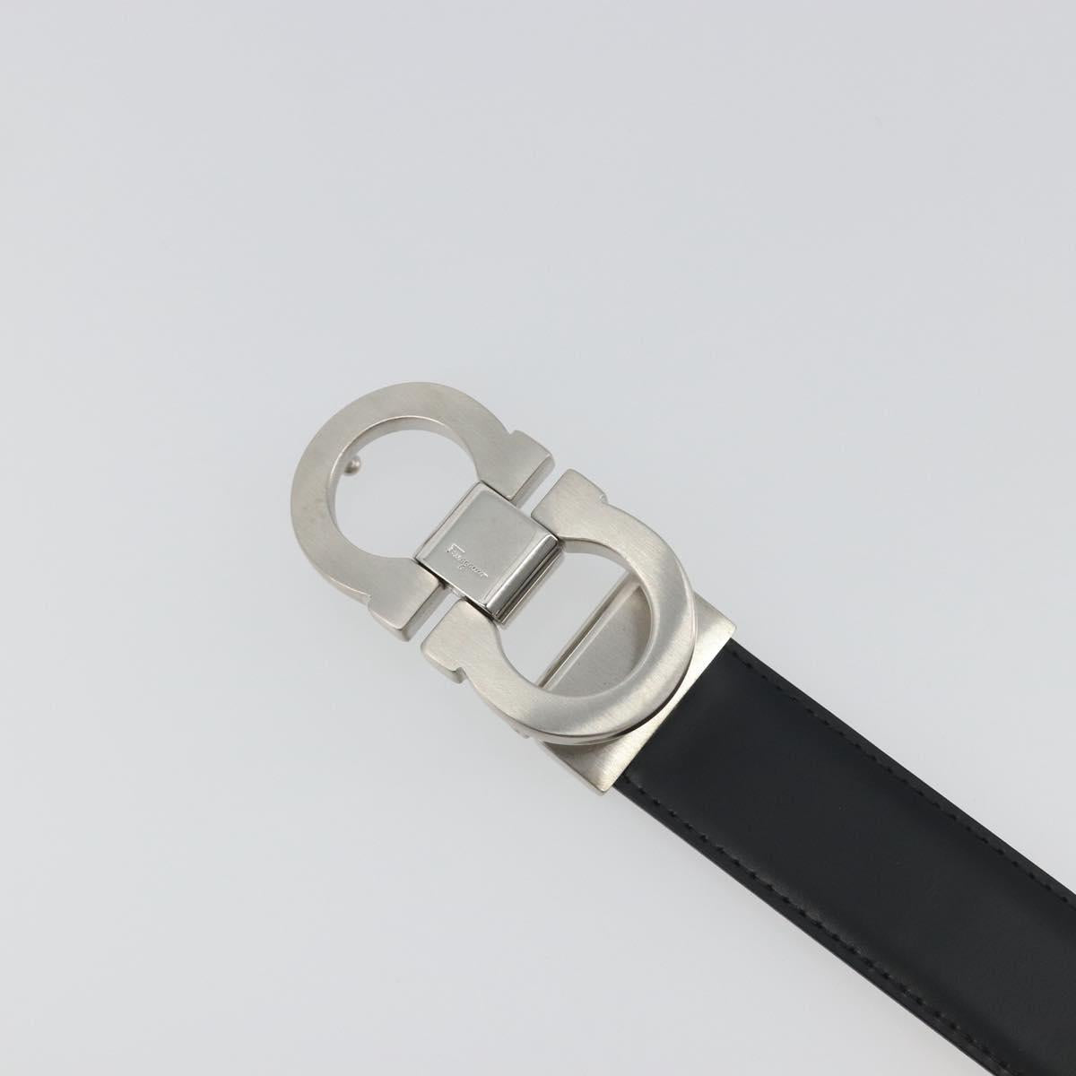 Salvatore Ferragamo Gancini Belt Leather 43.3"" Black Silver Auth 194287A