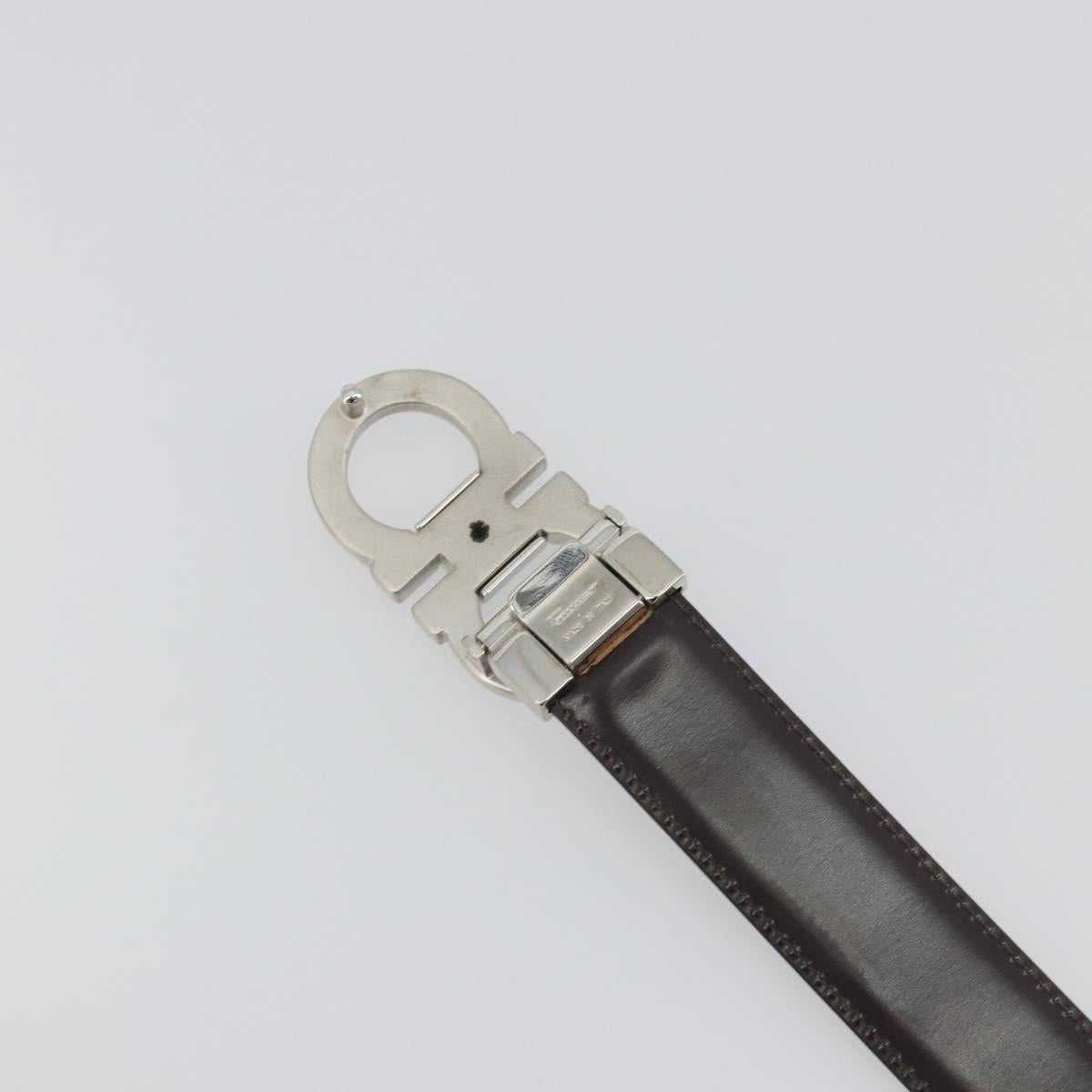 Salvatore Ferragamo Gancini Belt Leather 43.3"" Black Silver Auth 194287A