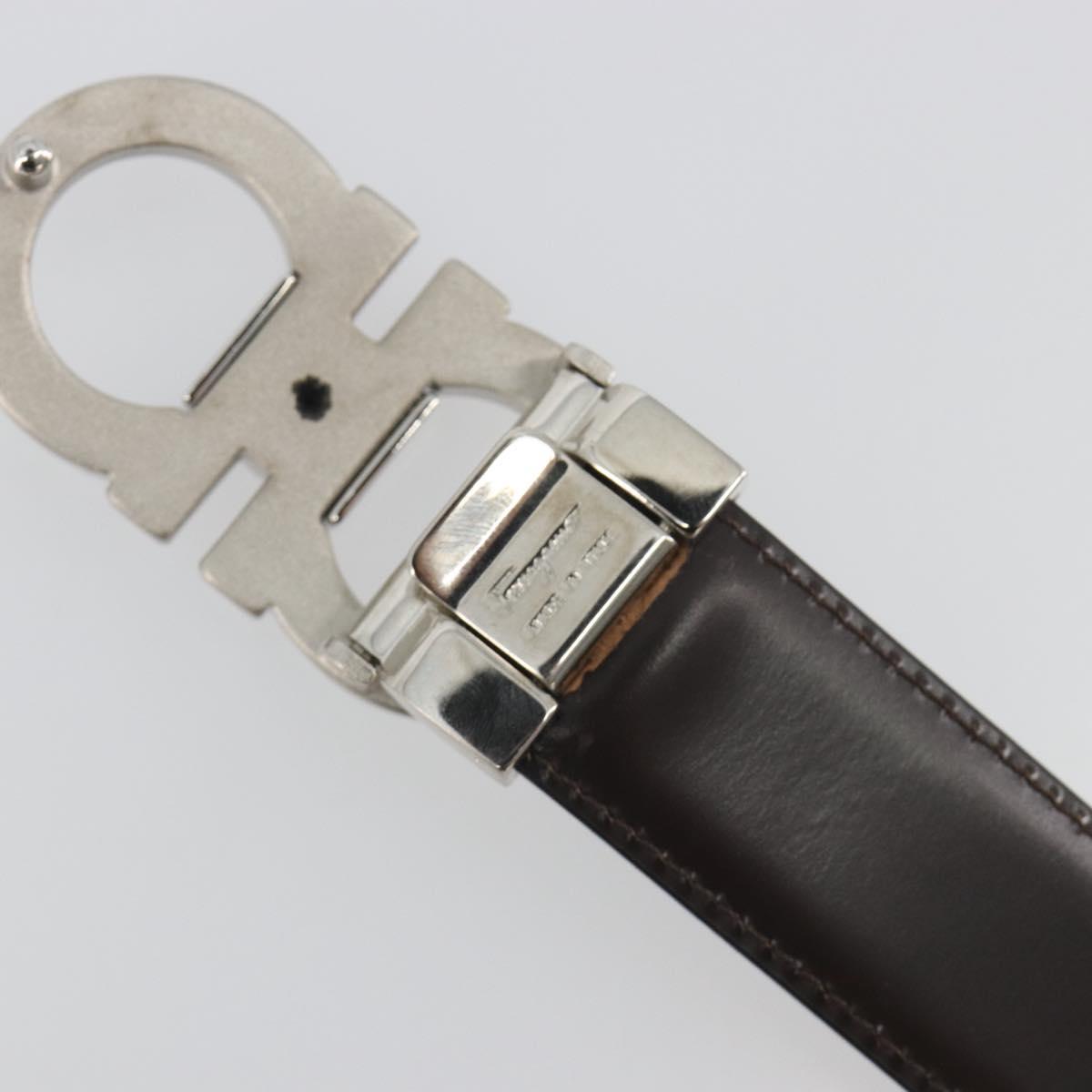 Salvatore Ferragamo Gancini Belt Leather 43.3"" Black Silver Auth 194287A