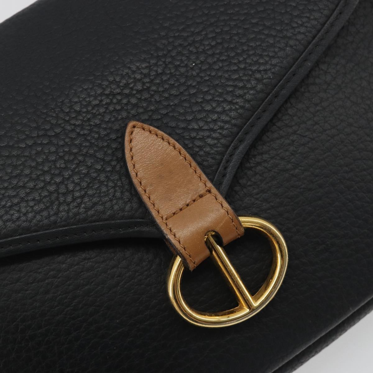Christian Dior Shoulder Bag Leather Black Gold Auth 194288A