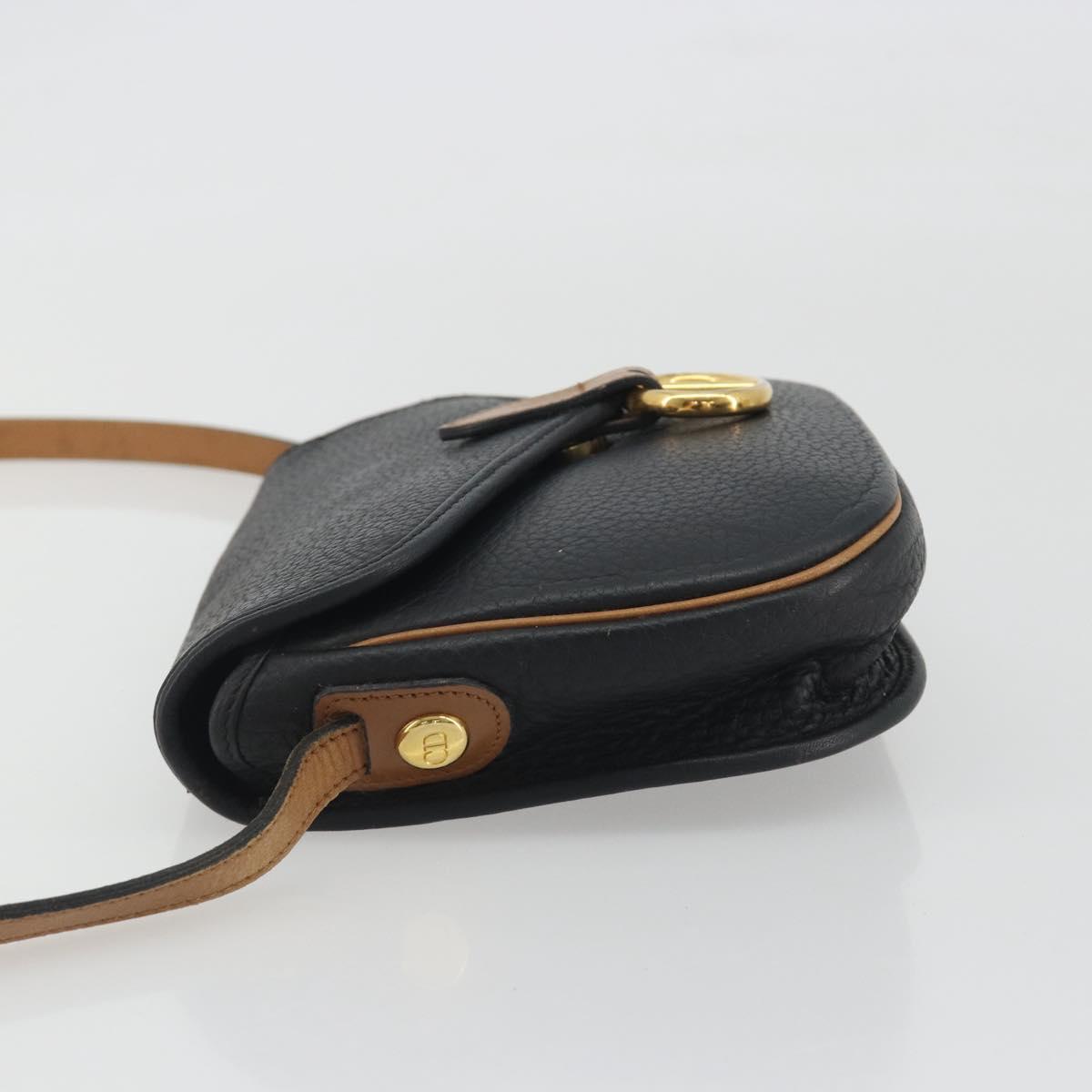 Christian Dior Shoulder Bag Leather Black Gold Auth 194288A