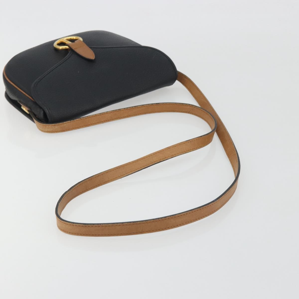 Christian Dior Shoulder Bag Leather Black Gold Auth 194288A