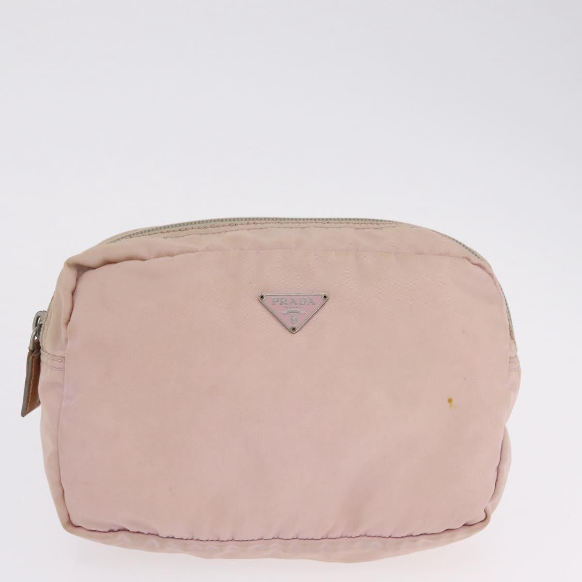 PRADA Pouch Hand Bag Nylon Satin 3 Set Beige Brown Auth 194289